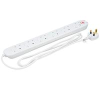 Masterplug Surge Protected 2 m 13 A 6-Gang Surge Protected Extension Lead with Individually Switched Sockets - White