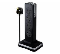 Masterplug Surge Protected 8 Gang c/w 2 USB Extension Lead Tower Black 2M length