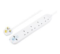 Masterplug Surge White 13A 4 Socket Extension Lead With Usb, 1M