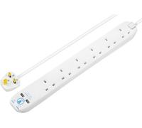 Masterplug Surge White 13A 6 Socket Extension Lead With Usb, 1M