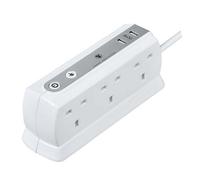 Masterplug Surge White 6 Socket Extension Lead With Usb, 2M