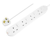 Masterplug Four Socket Extension Lead with Individual Switches, Power and Surge LED Indicators, 2 Metre Cable, 4-Way Plug Extension Cable, Power Strip, White, 13A, 4G, 2m, SWC4210N