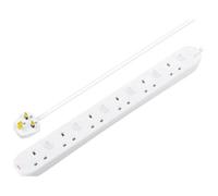 Masterplug Six Socket Extension Lead, 2 Metre Cable, Individual Switches, Power LED Indicator, 6-Way Plug Extension Cable, Power Strip, White, 13A, 6G, 2m, SWC6210N