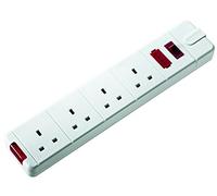 Masterplug SWFG4W-MP Four Socket Trailing Socket with Power Switch, without Plug and Cable, 13 Amp, White