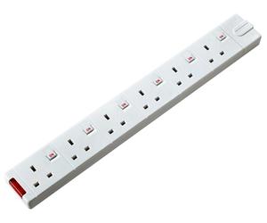Masterplug - SWG6 - Trailing Socket 13a 6 gang + Neon Switched