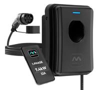 Masterplug Smart EV Home Wall Charger for Type 2 Electric and Plug-In Hybrid Vehicles, Tethered with 5m Cable, Mode 3, App Control, Solar Charging, Single Phase, Black, IP55, 7.4kW, 32A, EVCM3ST7B-MP