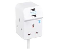 Masterplug Three Socket Compact Extension Lead with Two USB Charging Ports, 2 Metre Cable, White