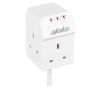 Masterplug Three Socket Extension Lead with Individual Switches, White