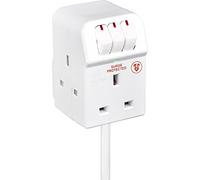 Masterplug Three Socket Surge Compact Adaptor Extension Lead, 2 Metre, White