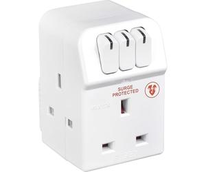 Masterplug Three Socket Surge Protected Adaptor with Individual Switches