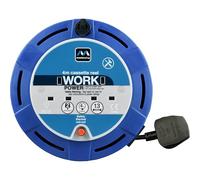 Masterplug Two Socket, 4 Metre Cassette Reel, Small Extension Lead Cable Reel, Wind-Up Retractable Power Cord Reel, Thermal Cut Out, Work Power, Blue/Black, 13A, 2G, 4m, SCT0413/2BL