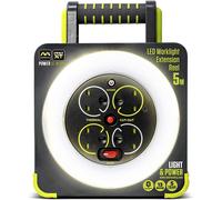 Masterplug WLU05134SL-PX Pro-XT Four Socket LED Work Light Extension Reel with Fold Out Stand, Thermal Cut Out and Power Switch, 5 metre High Visibility Cable, 13 Amp, Grey, 28.35 cm*9.1 cm*22.0 cm
