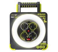 Masterplug WLU05134SL-PX Pro-XT Four Socket LED Work Light Extension Reel with Fold Out Stand, Thermal Cut Out and Power Switch, 5 metre High Visibility Cable, 13 Amp, Grey, 28.35 cm*9.1 cm*22.0 cm