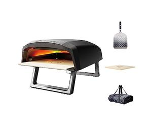 MasterPro - Gas Pizza Oven - Carbon Steel Portable Outdoor Pizza Maker - Includes Stone Pizza Tray, Pizza Peeler and Weatherproof Carry Bag - 12 Inch, Matt Black