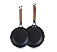 MasterPRO Odín 2-Piece Pan Set, 20 and 24 cm, Pressed Iron, Ceramic Non-Stick Coating, Ergonomic Handles Made of Acacia Wood, for All Hob Types, PFOA Free