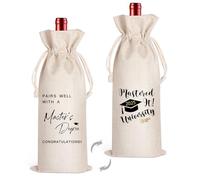 Masters Degree Gift Wine Bag, Graduation Gift Reusable Wine Bag, College Graduation Party, Pairs Well with a Master's Degree (Beige-Master)
