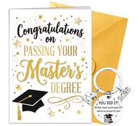 Masters Graduation Card, Glitter Greeting Cards and Keyring for Him Her, Congratulations on Passing Your Master's Degree, Graduation Gifts for Women Men