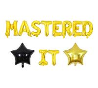 Masters Graduation Decorations, Mastered It Balloons Banner, Star Foil Balloons, Black and Gold Graduation Party Decorations for Master’s Degree Doctor’s Degree, Class of 2024 Congrats Grad Decor