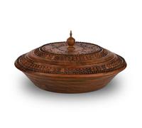 Masters of Asia Large Rustic Teak Wooden Fruit Bowl with Lid - Handcrafted Decorative Serving Bowl for Dried Fruits, Nuts & Sweets - Artisan Home Décor Gift, Made in Sri Lanka (35x15 cm)