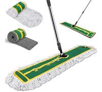 MASTERTOP Extra Wide Industrial Flat Mop - Heavy Duty Commercial Dust Mop with Stainless Steel Long Handle - 2pcs Washable Pads for Warehouse Garage Factory Hotel Office Hard Floors