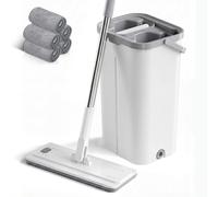 MASTERTOP Floor Mop and Bucket Set with Wringer,2-Bucket System Separates Clean & Dirty Water,Hands-Free Compact Mop and Bucket with 5 Reusable Pads,Mops for Cleaning Hardwood Laminate Floors