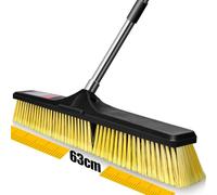 MASTERTOP Heavy Duty Garden Broom, 24.8in Outdoor Push Broom, Yellow | Extendable Stainless Steel Handle,Stiff Split PP Bristles,Yard Sweeping Brush for Wet Leaves,Gravel,Debris,Patio,Driveway