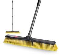 MASTERTOP Heavy Duty Garden Broom, Long Handle Yard Brush with 24" Wide Brush Head, Stiff Hard Brush for Sweeping Yard, Garden, Patio, Driveway, Outdoor Bristle Scrubber Broom - Yellow