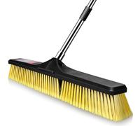 MASTERTOP Heavy Duty Garden Broom, Long Handle Yard Brush with 24" Wide Brush Head, Stiff Hard Brushes for Sweeping Yard, Garden, Patio, Driveway, Outdoor Bristle Scrubber Broom - Yellow
