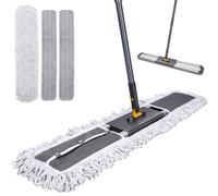 MASTERTOP Heavy Duty Industrial Mop, 90cm Wide Large Commercial Flat Mop with 155cm Telescopic Handle, Dust Sweeper Mops with 3 Reusable Pads,