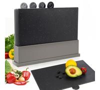 MASTERTOP Index Chopping Board Set, 4pcs Plastic Chopping Boards with Storage Stand, Non Slip Color Coded Cutting Boards for Kitchen Meat Fish Vegetables and Bread, Dishwasher Safe