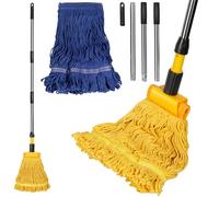 MASTERTOP Industrial Mop, Looped-End String Mops with 53" Long Stainless Steel Handle, Floor Mop with 2 Reusable Cotton Pads, Heavy Duty Commercial Mops for Mall,Factories,Warehouses,Office Stairs