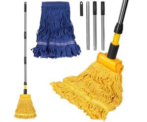 MASTERTOP Industrial Mop, Looped-End String Mops with 53" Long Stainless Steel Handle, Floor Mop with 2 Reusable Cotton Pads, Heavy Duty Commercial Mops for Mall,Factories,Warehouses,Office Stairs