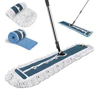 MASTERTOP Large Flat Mop, Wide Industrial Mop with 2 Replacement Heads, Commercial Heavy Duty Floor Mops for Hard Floors, Dust Sweeper for Warehouse Hotel Garage Cleaning