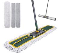 MASTERTOP Large Floor Mop, 90cm Wide Heavy-Duty Commercial Mop, Green | Adjustable 155cm Stainless Steel Handle,3 Washable Mop Pads,Lightweight Mop Head,Wet Dry for Hospital Warehouse Supermarket