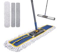 MASTERTOP Large Industrial Mop, 90cm Wide Heavy Duty Flat Mop with Adjustable Handle, Floor Sweeper Mops with 3 Reusable Pads, Wet & Dry Commercial Mops for Warehouse, Office, Mall - Blue