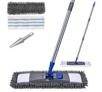 MASTERTOP Microfiber Mop for Floor Cleaning, Flat Dust Mop for Home and Kitchen, Adjustable Stainless Steel Handle with 2 Washable Pads&1 Cleaning Scrape for Hardwood, Vinyl