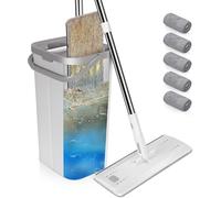 MASTERTOP Mop and Bucket - Hands-Free Floor Cleaner Mops with 5 Reusable Microfibre Mop Pads, 360° Rotating Flat Mops & Wet/Dry Cleaning System for Hardwood, Tile, Marble Floors - White