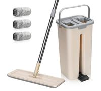 MASTERTOP Mop and Buckets Sets, Compact Floor Mop and Buckets with Wringer Set, Magic Mops with 3 Reusable Washable Pads, 360° Flat Squeeze Mops Bucket for Hard Floors, 19x16x35cm