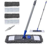 Mastertop Professional Microfiber Mop Stainless Steel Handle Flat Magic Mop 2 Free Replaceable Mop Head Size 18x4.8 in