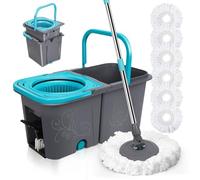 MASTERTOP Spin Mop and Bucket Set, Microfibre Mops with Wringer Bucket and Stainless Steel Handle, Foot Pedal Spin Mop for Cleaning Hardwood Tile Marble Laminate Floors, Send 6 Washable Pads