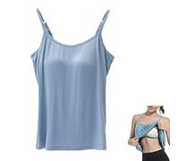 MasterUnion Women's Cotton Camisole with Shelf Bra - 2 in 1 Tank with Built-in Bra - Adjustable Spaghetti Strap - Jersey Camisole - M, Blue