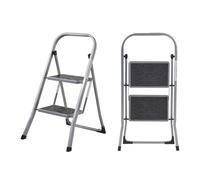 MasterWorks 2 Step Ladder | Heavy Duty Folding Steel Stepladder with Safety Handle | 150kg Max Capacity | Wide Anti-Slip Steps & Feet | Easy to Store | Ideal for Home, Kitchen, Garage & DIY Use