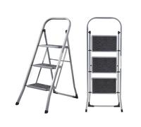 MasterWorks 3 Step Ladder | Heavy Duty Folding Steel Stepladder with Safety Handle | 150kg Max Capacity | Wide Anti-Slip Steps & Feet | Easy to Store | Ideal for Home, Kitchen, Garage & DIY Use