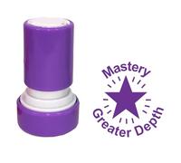 Mastery Greater Depth, Star Design Teacher Stamp. Self-Inking, 22mm, Reinkable, Quality Stamper for Marking and Praise. Purple Ink*