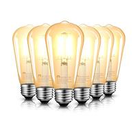 Mastery Mart E27 Vintage Edison Style Glass ST64 LED Filament, 6.5W, Equivalent to 40W, 650LM, 2500K Cálido White, Non-Dimmable, Pack of 6