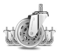 Mastery Mart Hard Floor Castors, Replacement Wheels for Office Chair, Quiet Office Chair Castors, Floor Protection Mat, For Most Swivel Chair Frames, 11x22 mm, Set of 5, Silver
