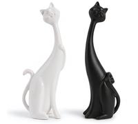 masteymoh Abstract Black&White Cat Figurines, A Couple Resin Cat Figurines, Minimalist Modern Abstract Cat Statues for Table, Aesthetic Birthday Wedding Present for New Couples (1 Black+1 White)