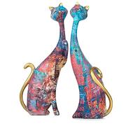 Masteymoh Oil Painting Cat Statues Home Decor Set of 2, 9.6-Inch Resin Cat Couple Sculptures for Bookshelf & Desktop (Graffiti Y142)