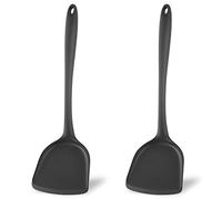 masteymoh Silicone Wok Spatulas, Set of 2, Nonstick, Heat Resistant, Dishwasher Safe, 32 x 10 cm, Black