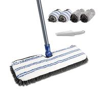 Masthome 2-in-1 Chenille Microfibre Flat Mop-4 Reusable Washable Pads-Adjustable Stainless Steel Handle and Dirt Scraper for Hardwood Laminate Tile Floors